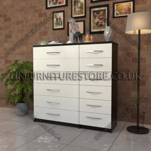 Front White Side Black 6+6 Double Slim Drawers Chest