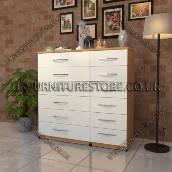 Front White Side Beech 6+6 Double Slim Drawers Chest