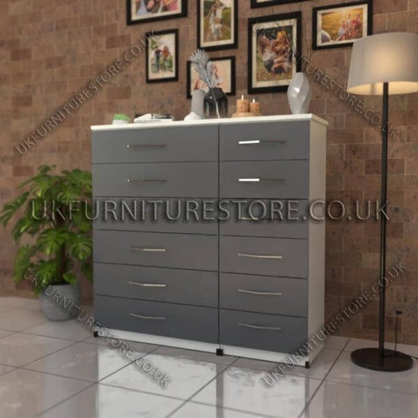 Front Gray Side White 6+6 Double Slim Drawers Chest