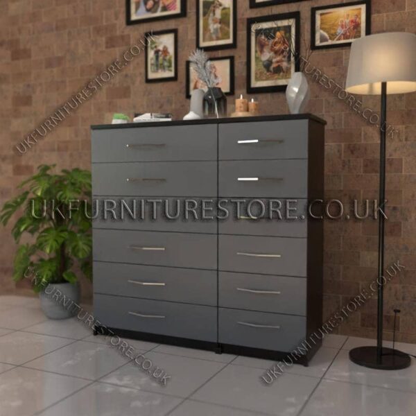 Front Silver Side Black 6+6 Double Slim Drawers Chest
