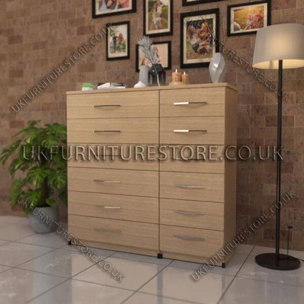 Oak 6+6 Double Slim Drawers Chest