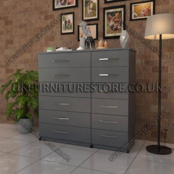 Gray 6+6 Double Slim Drawers Chest