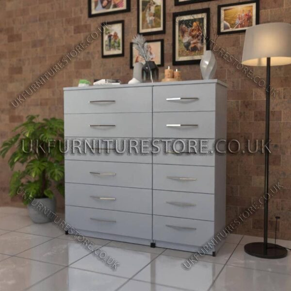 Silver 6+6 Double Slim Drawers Chest