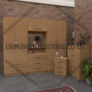 Beech 4 Door Wardrobe, Vanity, Chest, Drawers & Bedside Set