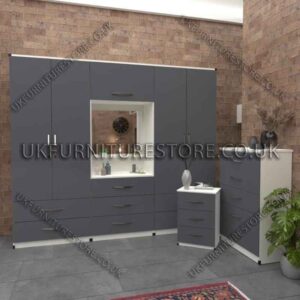 Front Gray Side White 4 Door Wardrobe, Vanity, Chest, Drawers & Bedside Set