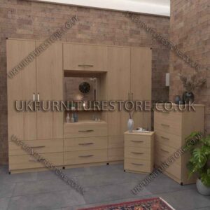 Beech 4 Door Wardrobe, Vanity, Chest, Drawers & Bedside Set