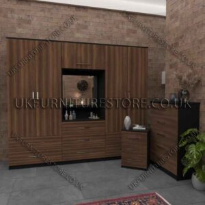 Front Walnut Side Black 4 Door Wardrobe, Vanity, Chest, Drawers & Bedside Set