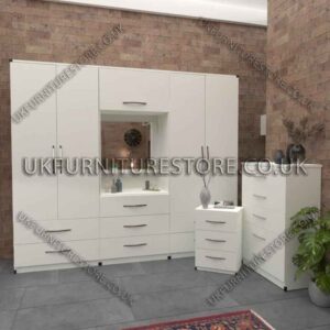 White 4 Door Wardrobe Set, Vanity, Chest, Drawers & Bedside