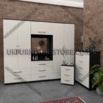 Front White Side Black 4 Door Wardrobe Set, Vanity, Chest, Drawers & Bedside