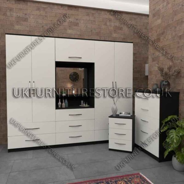 WHATSAPP IMAGE 2024-07-30 AT 12.21.23 AM_11zon Front White Side Black 4 Door Wardrobe Set, Vanity, Chest, Drawers & Bedside