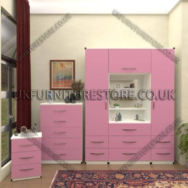 Front Pink Side White 2 Door Wardrobe & Vanity Set