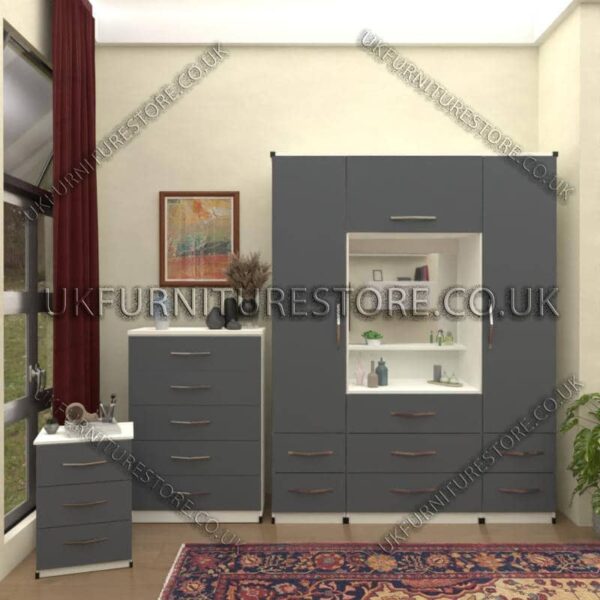 Front Gray Side White 2 Door Wardrobe & Vanity Set