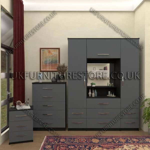 Front Gray Side Black 2 Door Wardrobe & Vanity Set