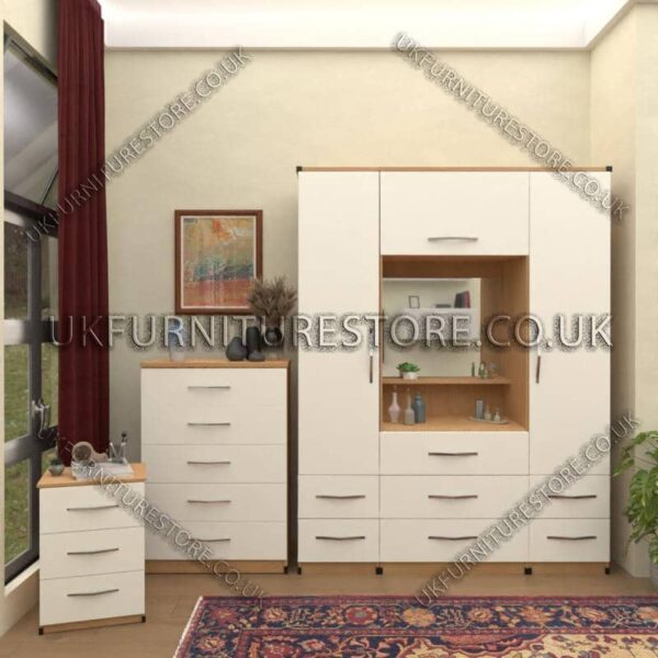 Front White Side Oak 2 Door Wardrobe & Vanity Set