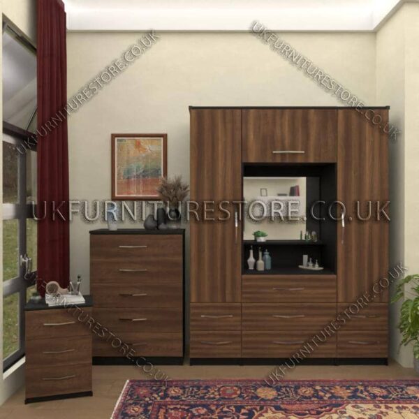 Front Walnut Side Black 2 Door Wardrobe & Vanity Set