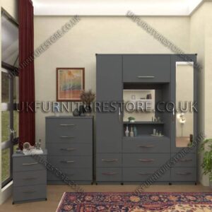 Gray 2 Door 1 Mirror Wardrobe & Vanity set