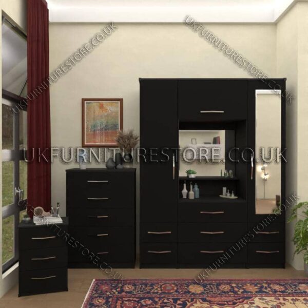 Black 2 Door 1 Mirror Wardrobe & Vanity set