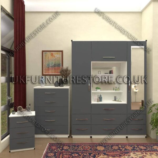 Front Gray Side White 2 Door 1 Mirror Wardrobe & Vanity set