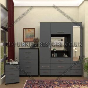 Front Gray Side Black 2 Door 1 Mirror Wardrobe & Vanity set