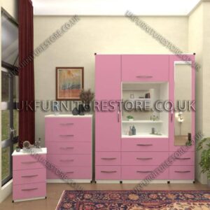 Front Pink Side White 2 Door 1 Mirror Wardrobe & Vanity set
