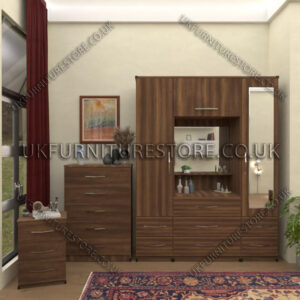 Walnut 2 Door 1 Mirror Wardrobe & Vanity set
