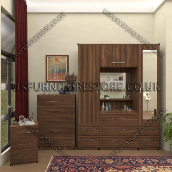 Walnut 2 Door 1 Mirror Wardrobe & Vanity set