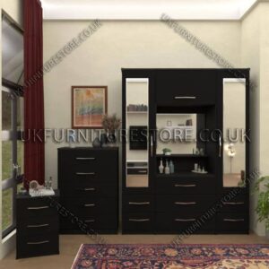 Black 2 Door mirrored Wardrobe Vanity Set with Drawers