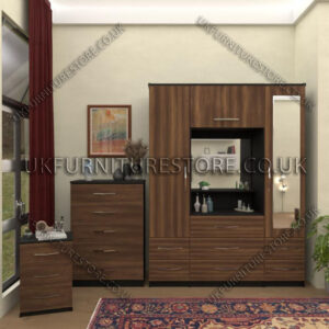 Front Walnut Side Black 2 Door 1 Mirror Wardrobe & Vanity set