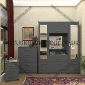 Gray 2 Door mirrored Wardrobe Vanity Set with Drawers