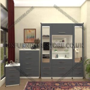 Front Gray Side White 2 Door mirrored Wardrobe Vanity Set with Drawers