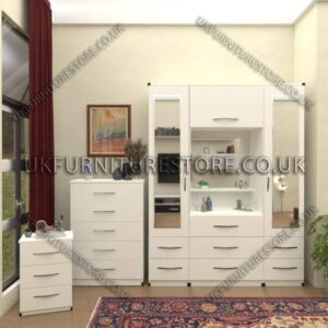 White 2 Door mirrored Wardrobe Vanity Set with Drawers