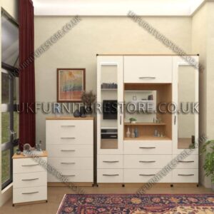 Front White Side Oak 2 Door mirrored Wardrobe Vanity Set with Drawers