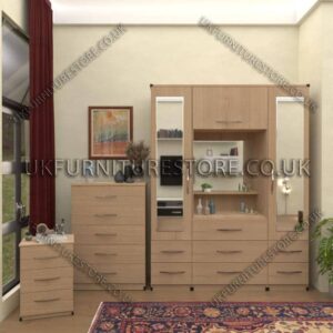 Oak 2 Door mirrored Wardrobe Vanity Set with Drawers