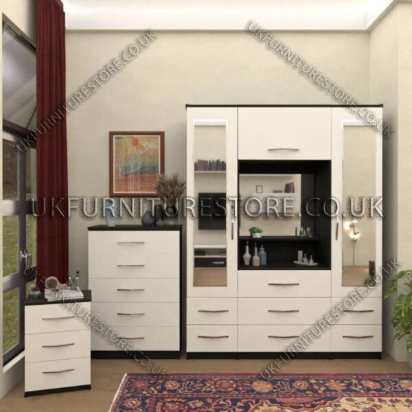 Front White Side Black 2 Door mirrored Wardrobe Vanity Set with Drawers