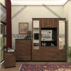 Front Walnut Side Black 2 Door mirrored Wardrobe Vanity Set with Drawers