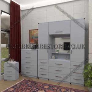 Silver 2 Door Wardrobe, Vanity, Chest, Drawers & Nightstand