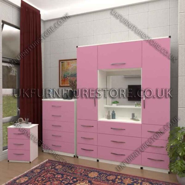 Front Pink Side White 2 Door Wardrobe, Vanity, Chest, Drawers & Nightstand