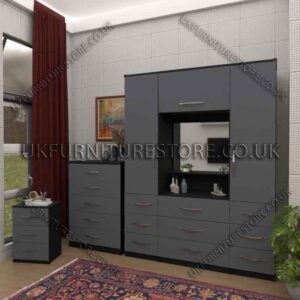 Front Silver Side Black 2 Door Wardrobe, Vanity, Chest, Drawers & Nightstand