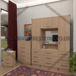 Oak 2 Door Wardrobe, Vanity, Chest, Drawers & Nightstand