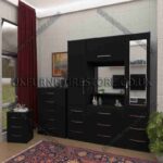 Black 2 Door 1 Mirror Wardrobe Set, Vanity, Chest, Drawers & Bedside