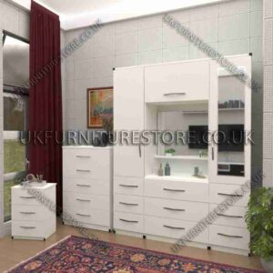 White 2 Door 1 Mirror Wardrobe, Vanity, Chest, Drawers & Bedside Set