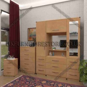 Beech 2 Door 1 Mirror Wardrobe Set, Vanity, Chest, Drawers & Bedside