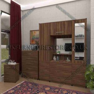 Walnut 2 Door 1 Mirror Wardrobe Set, Vanity, Chest, Drawers & Bedside Set