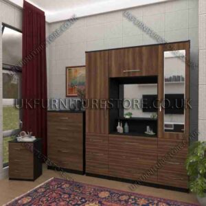 Front Walnut Side Black 2 Door 1 Mirror Wardrobe, Vanity, Chest, Drawers & Bedside Set