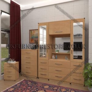 Beech 2 Door Mirrored Wardrobe Set, Vanity, Chest, Drawers & Bedside
