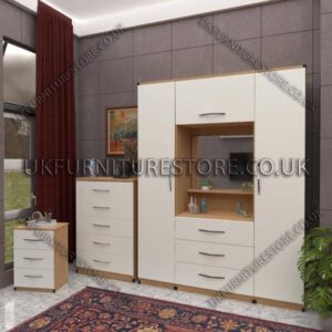 Front White Side Oak 2 Door Wardrobe, Vanity & Drawers
