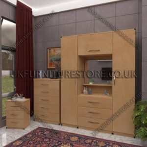 Oak 2 Door Wardrobe, Vanity & Drawers