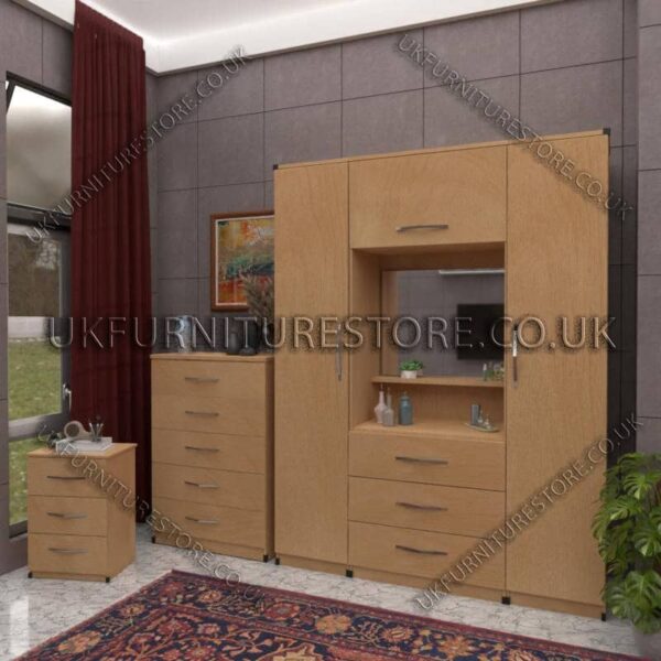 Oak 2 Door Wardrobe, Vanity & Drawers