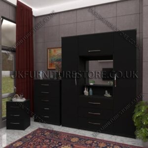 Black 2 Door Wardrobe, Vanity & Drawers
