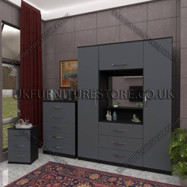 Front Gray Side Black 2 Door Wardrobe, Vanity & Drawers